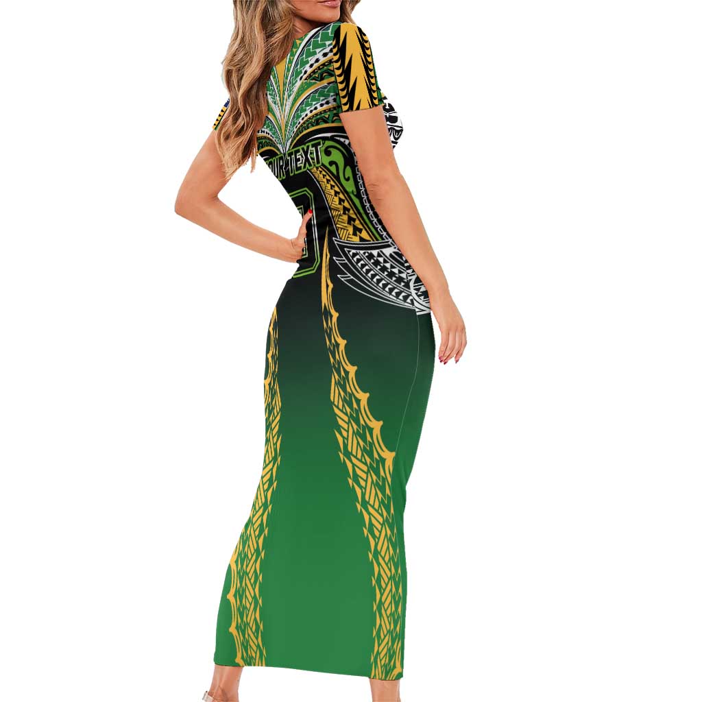 Custom Cook Islands Rugby League Short Sleeve Bodycon Dress Avaiki Tatau Tribal Motifs Black Color - Aussie Hoodie