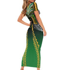 Custom Cook Islands Rugby League Short Sleeve Bodycon Dress Avaiki Tatau Tribal Motifs Black Color - Aussie Hoodie