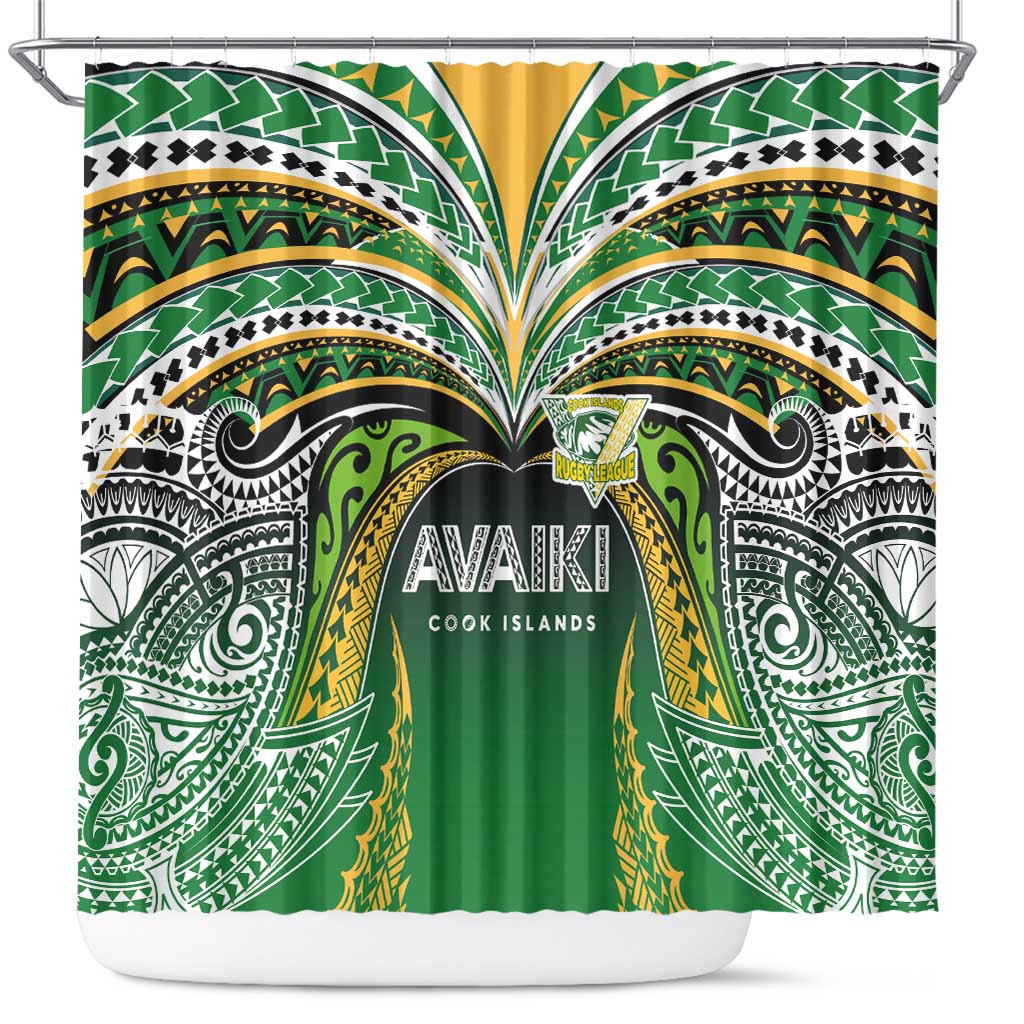 Cook Islands Rugby League Shower Curtain Avaiki Tatau Tribal Motifs Black Color - Aussie Hoodie