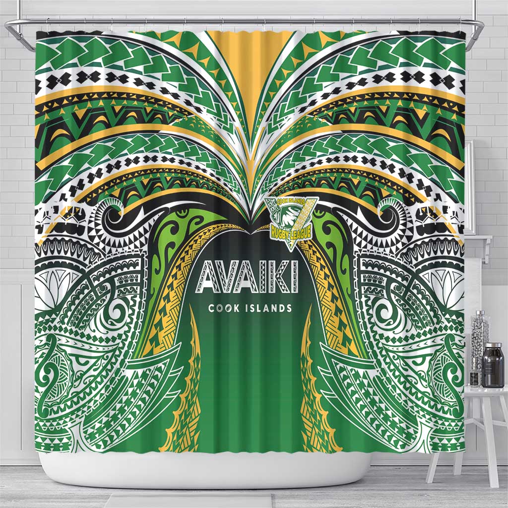 Cook Islands Rugby League Shower Curtain Avaiki Tatau Tribal Motifs Black Color - Aussie Hoodie