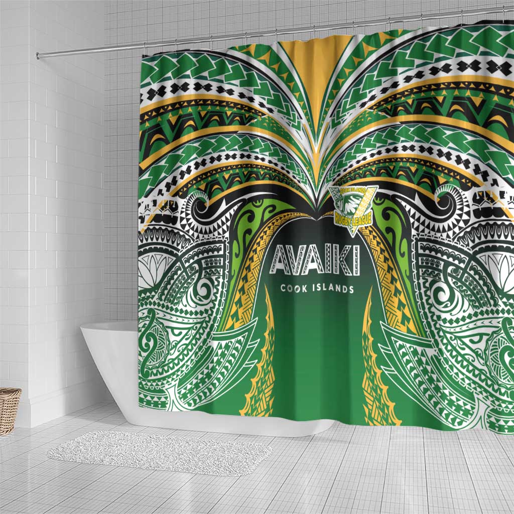 Cook Islands Rugby League Shower Curtain Avaiki Tatau Tribal Motifs Black Color - Aussie Hoodie