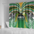 Cook Islands Rugby League Shower Curtain Avaiki Tatau Tribal Motifs Black Color - Aussie Hoodie