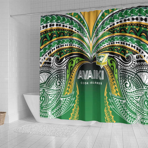 Cook Islands Rugby League Shower Curtain Avaiki Tatau Tribal Motifs Black Color - Aussie Hoodie