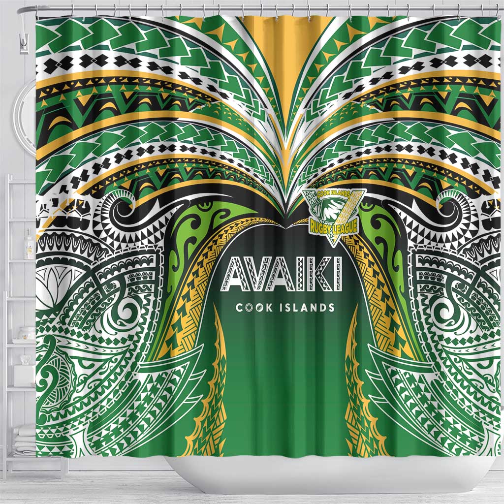 Cook Islands Rugby League Shower Curtain Avaiki Tatau Tribal Motifs Black Color - Aussie Hoodie