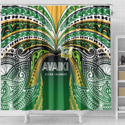 Cook Islands Rugby League Shower Curtain Avaiki Tatau Tribal Motifs Black Color - Aussie Hoodie