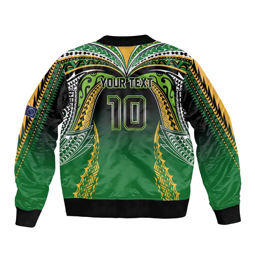 Custom Cook Islands Rugby League Sleeve Zip Bomber Jacket Avaiki Tatau Tribal Motifs Black Color - Aussie Hoodie
