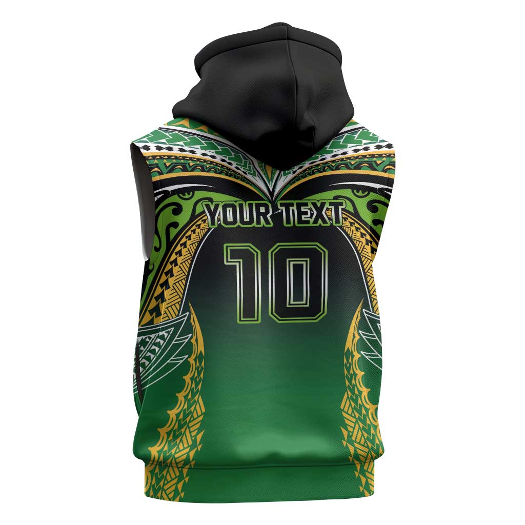 Custom Cook Islands Rugby League Sleeveless Hoodie Avaiki Tatau Tribal Motifs Black Color - Aussie Hoodie
