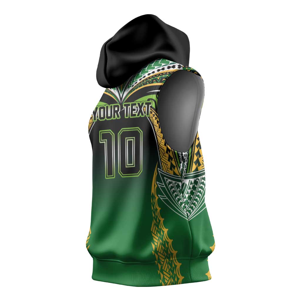 Custom Cook Islands Rugby League Sleeveless Hoodie Avaiki Tatau Tribal Motifs Black Color - Aussie Hoodie
