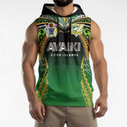 Custom Cook Islands Rugby League Sleeveless Hoodie Avaiki Tatau Tribal Motifs Black Color - Aussie Hoodie