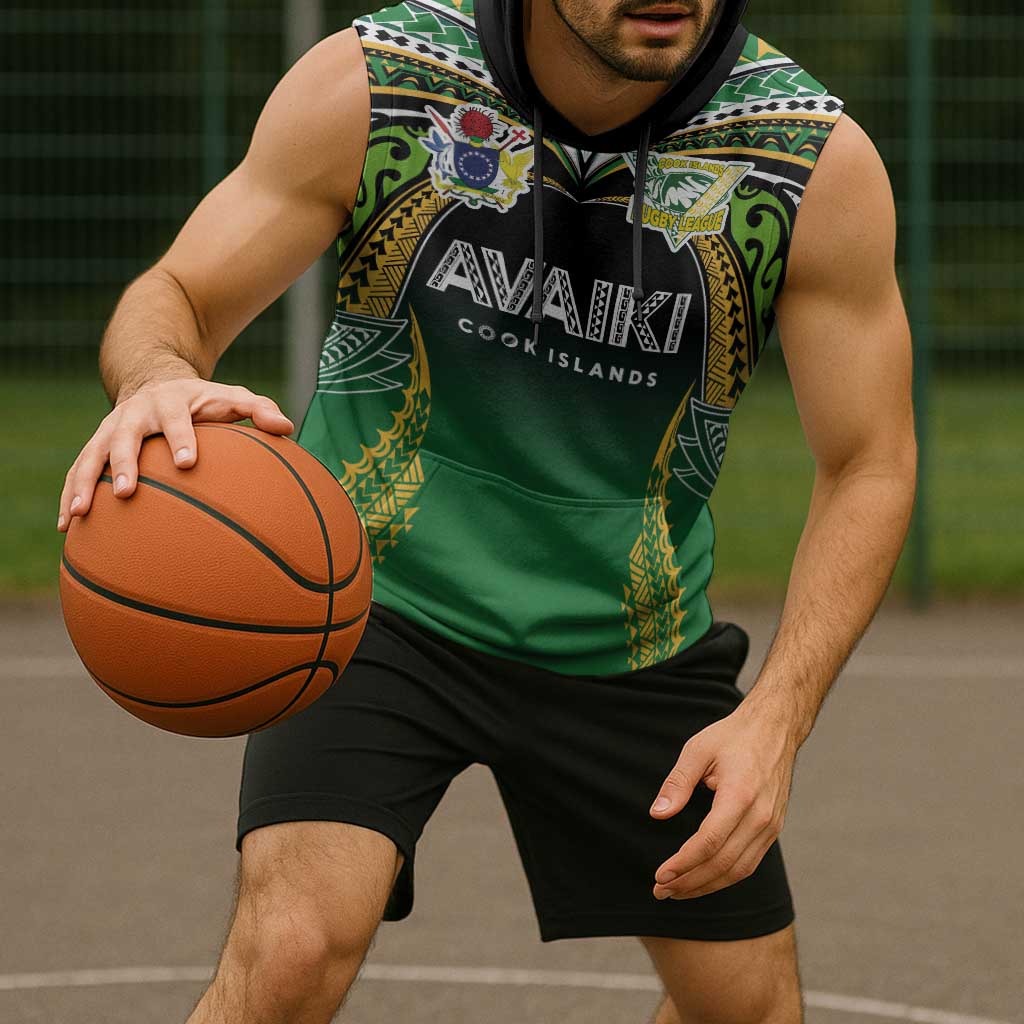 Custom Cook Islands Rugby League Sleeveless Hoodie Avaiki Tatau Tribal Motifs Black Color - Aussie Hoodie