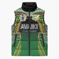 Custom Cook Islands Rugby League Sleeveless Puffer Jacket Avaiki Tatau Tribal Motifs Black Color - Aussie Hoodie