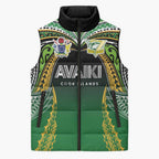 Custom Cook Islands Rugby League Sleeveless Puffer Jacket Avaiki Tatau Tribal Motifs Black Color - Aussie Hoodie