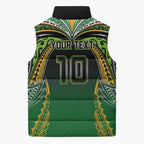 Custom Cook Islands Rugby League Sleeveless Puffer Jacket Avaiki Tatau Tribal Motifs Black Color - Aussie Hoodie