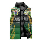 Custom Cook Islands Rugby League Sleeveless Puffer Jacket Avaiki Tatau Tribal Motifs Black Color - Aussie Hoodie