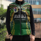 Custom Cook Islands Rugby League Sleeveless Puffer Jacket Avaiki Tatau Tribal Motifs Black Color - Aussie Hoodie