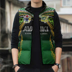 Custom Cook Islands Rugby League Sleeveless Puffer Jacket Avaiki Tatau Tribal Motifs Black Color - Aussie Hoodie