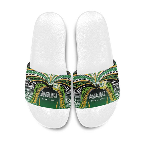 Cook Islands Rugby League Slide Sandals Avaiki Tatau Tribal Motifs Black Color - Aussie Hoodie