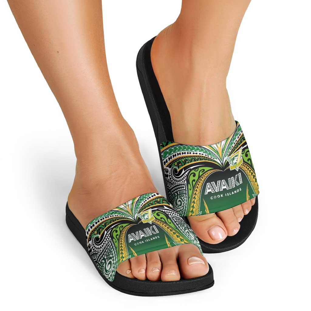 Cook Islands Rugby League Slide Sandals Avaiki Tatau Tribal Motifs Black Color - Aussie Hoodie