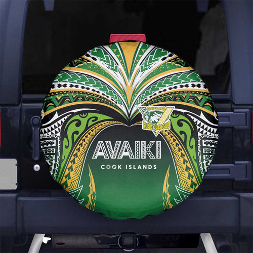 Cook Islands Rugby League Spare Tire Cover Avaiki Tatau Tribal Motifs Black Color - Aussie Hoodie
