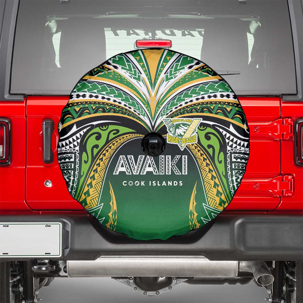 Cook Islands Rugby League Spare Tire Cover Avaiki Tatau Tribal Motifs Black Color - Aussie Hoodie