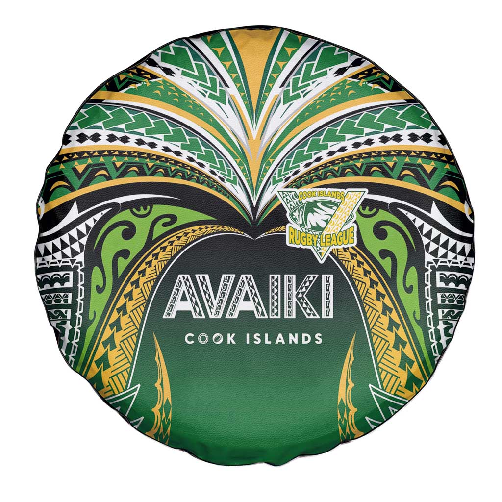 Cook Islands Rugby League Spare Tire Cover Avaiki Tatau Tribal Motifs Black Color - Aussie Hoodie