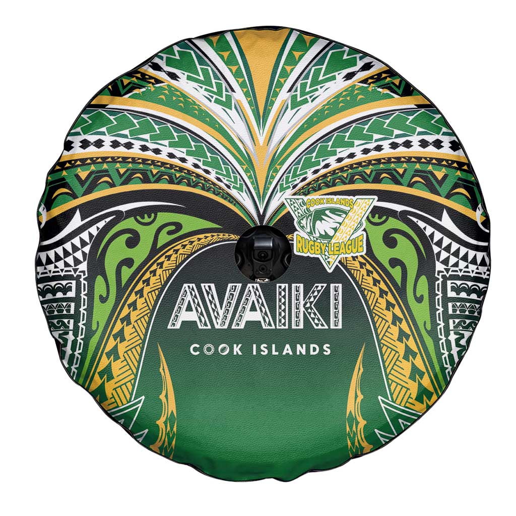 Cook Islands Rugby League Spare Tire Cover Avaiki Tatau Tribal Motifs Black Color - Aussie Hoodie