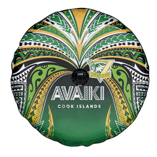 Cook Islands Rugby League Spare Tire Cover Avaiki Tatau Tribal Motifs Black Color - Aussie Hoodie