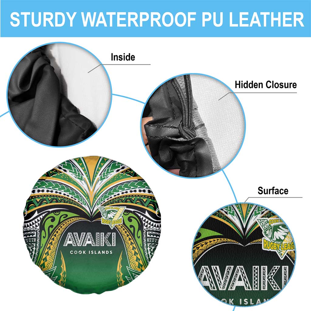 Cook Islands Rugby League Spare Tire Cover Avaiki Tatau Tribal Motifs Black Color - Aussie Hoodie