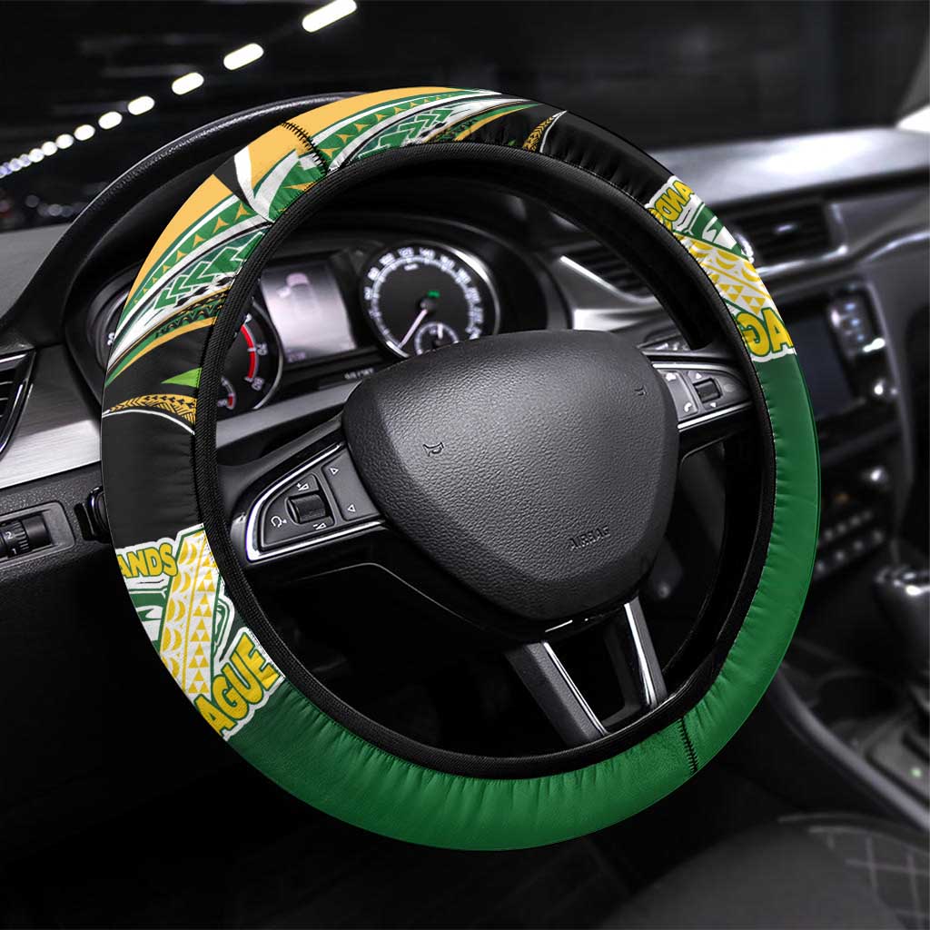Cook Islands Rugby League Steering Wheel Cover Avaiki Tatau Tribal Motifs Black Color - Aussie Hoodie