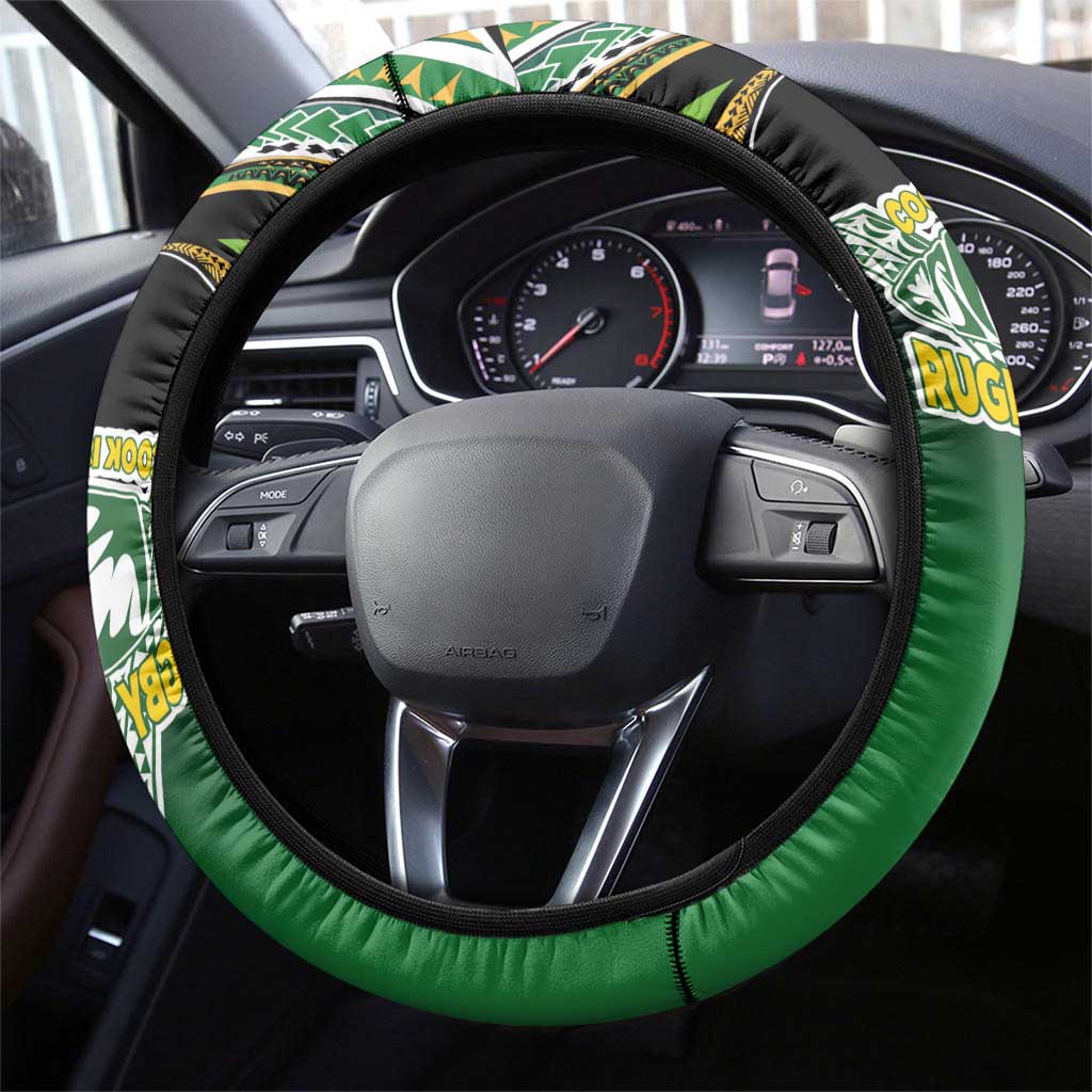 Cook Islands Rugby League Steering Wheel Cover Avaiki Tatau Tribal Motifs Black Color - Aussie Hoodie