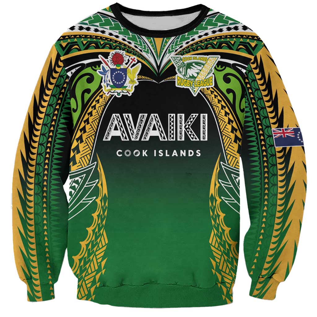 Custom Cook Islands Rugby League Sweatshirt Avaiki Tatau Tribal Motifs Black Color - Aussie Hoodie