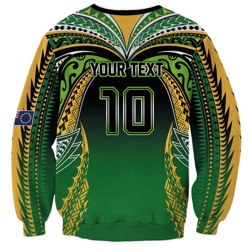 Custom Cook Islands Rugby League Sweatshirt Avaiki Tatau Tribal Motifs Black Color - Aussie Hoodie