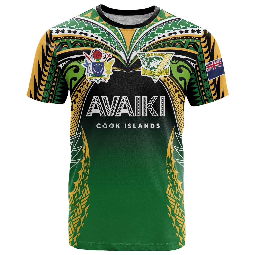 Custom Cook Islands Rugby League T Shirt Avaiki Tatau Tribal Motifs Black Color - Aussie Hoodie