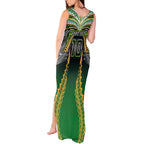 Custom Cook Islands Rugby League Tank Maxi Dress Avaiki Tatau Tribal Motifs Black Color - Aussie Hoodie