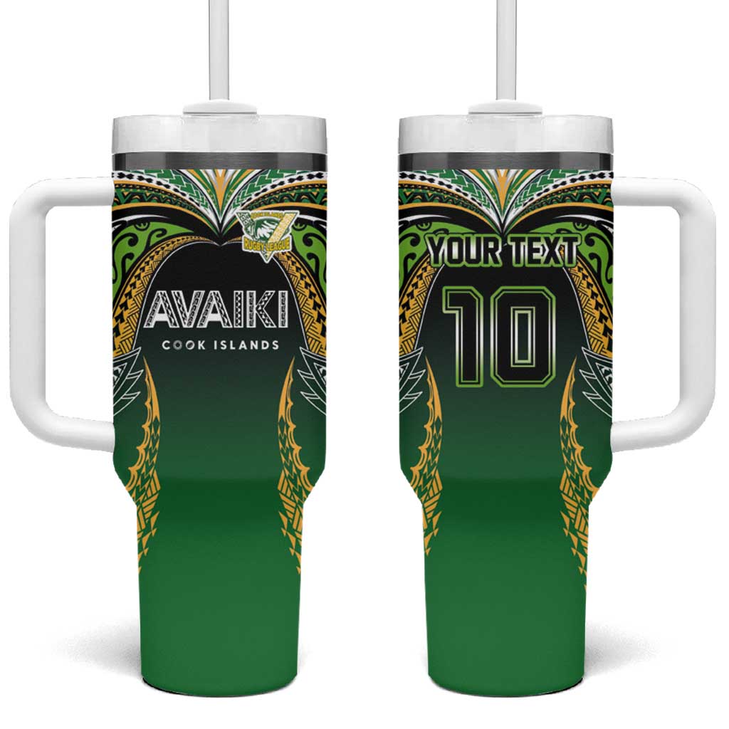 Custom Cook Islands Rugby League Tumbler With Handle Avaiki Tatau Tribal Motifs Black Color - Aussie Hoodie