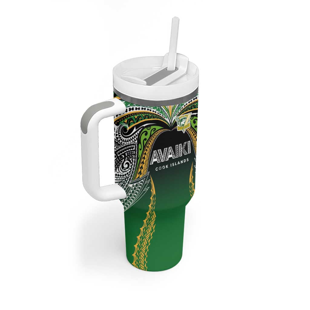 Custom Cook Islands Rugby League Tumbler With Handle Avaiki Tatau Tribal Motifs Black Color - Aussie Hoodie