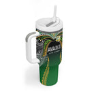 Custom Cook Islands Rugby League Tumbler With Handle Avaiki Tatau Tribal Motifs Black Color - Aussie Hoodie