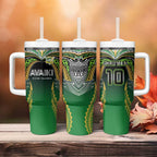 Custom Cook Islands Rugby League Tumbler With Handle Avaiki Tatau Tribal Motifs Black Color - Aussie Hoodie