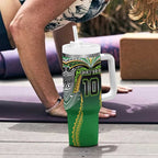 Custom Cook Islands Rugby League Tumbler With Handle Avaiki Tatau Tribal Motifs Black Color - Aussie Hoodie