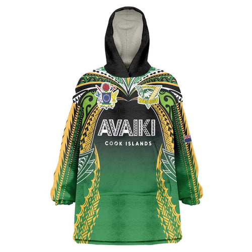 Custom Cook Islands Rugby League Wearable Blanket Hoodie Avaiki Tatau Tribal Motifs Black Color - Aussie Hoodie