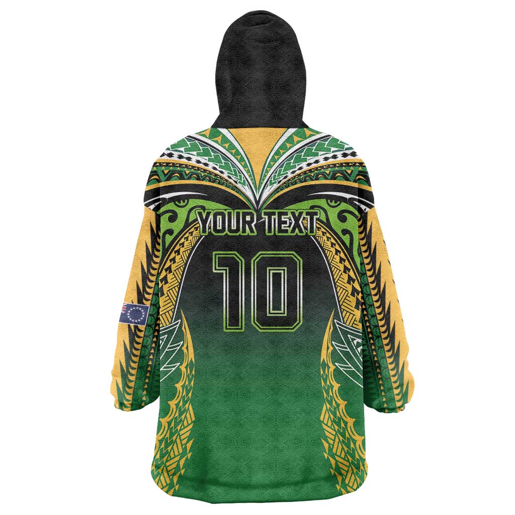 Custom Cook Islands Rugby League Wearable Blanket Hoodie Avaiki Tatau Tribal Motifs Black Color - Aussie Hoodie