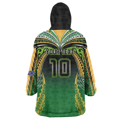 Custom Cook Islands Rugby League Wearable Blanket Hoodie Avaiki Tatau Tribal Motifs Black Color - Aussie Hoodie
