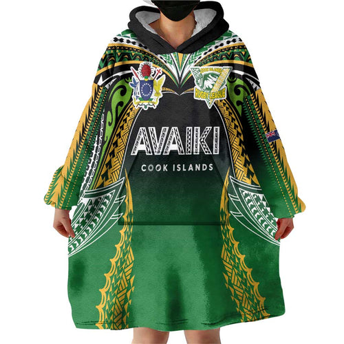 Custom Cook Islands Rugby League Wearable Blanket Hoodie Avaiki Tatau Tribal Motifs Black Color - Aussie Hoodie