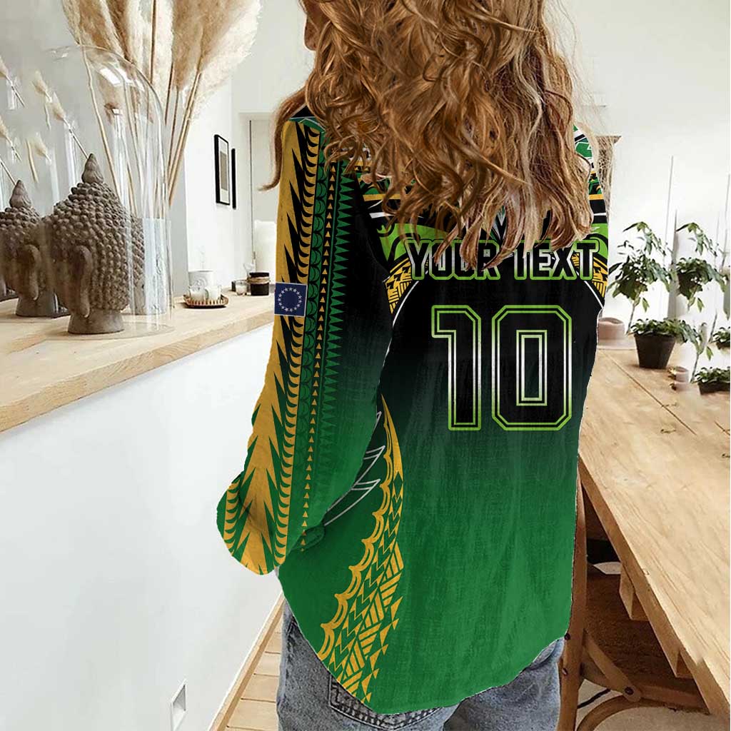 Custom Cook Islands Rugby League Women Casual Shirt Avaiki Tatau Tribal Motifs Black Color - Aussie Hoodie
