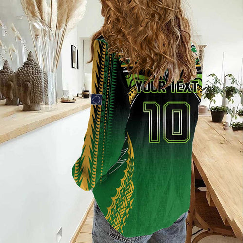 Custom Cook Islands Rugby League Women Casual Shirt Avaiki Tatau Tribal Motifs Black Color - Aussie Hoodie
