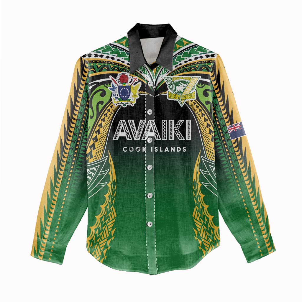 Custom Cook Islands Rugby League Women Casual Shirt Avaiki Tatau Tribal Motifs Black Color - Aussie Hoodie