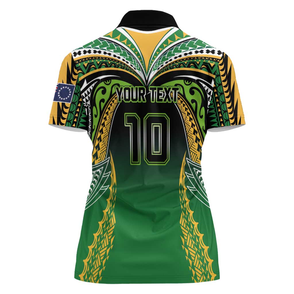 Custom Cook Islands Rugby League Women Polo Shirt Avaiki Tatau Tribal Motifs Black Color - Aussie Hoodie