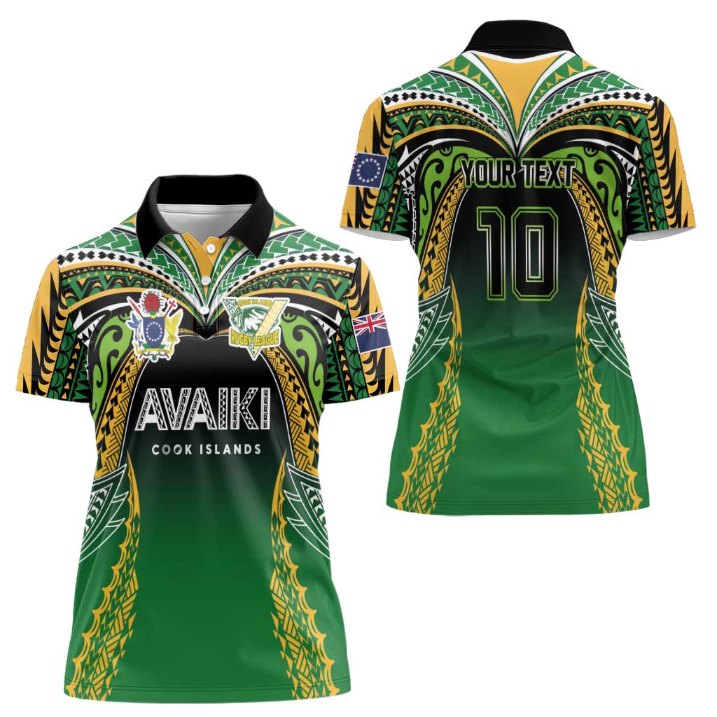Custom Cook Islands Rugby League Women Polo Shirt Avaiki Tatau Tribal Motifs Black Color - Aussie Hoodie