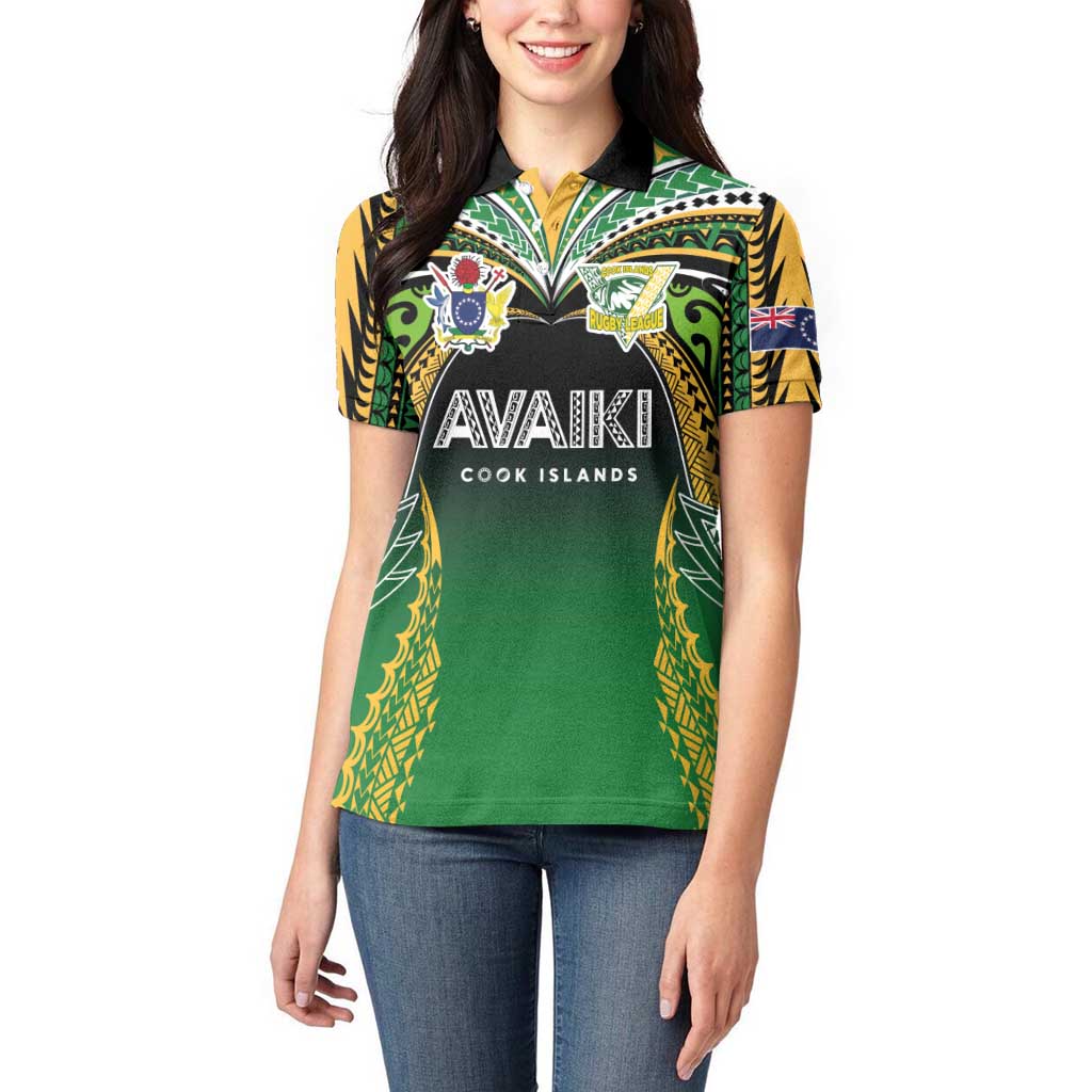 Custom Cook Islands Rugby League Women Polo Shirt Avaiki Tatau Tribal Motifs Black Color - Aussie Hoodie