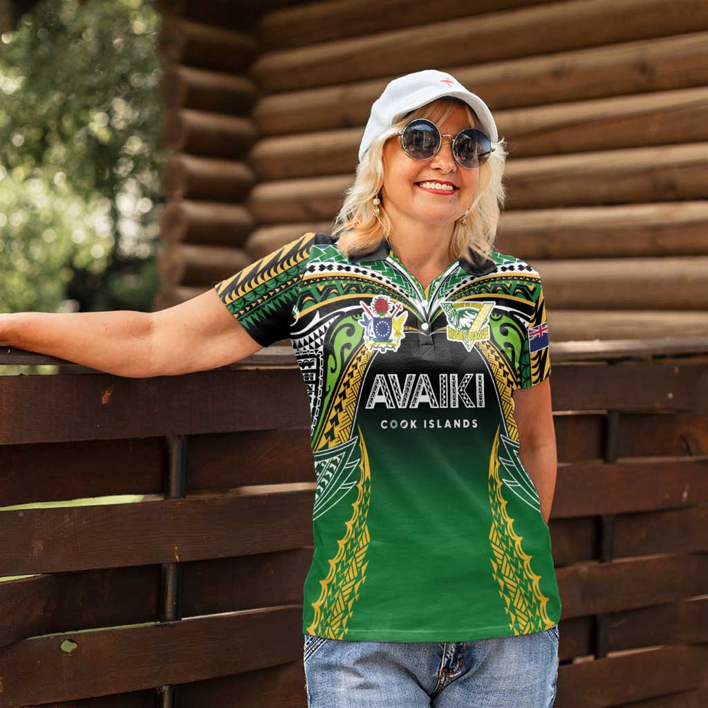 Custom Cook Islands Rugby League Women Polo Shirt Avaiki Tatau Tribal Motifs Black Color - Aussie Hoodie